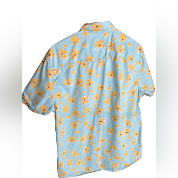 Blue and yellow floral short sleeve button down shirt - Picture 4 of 4